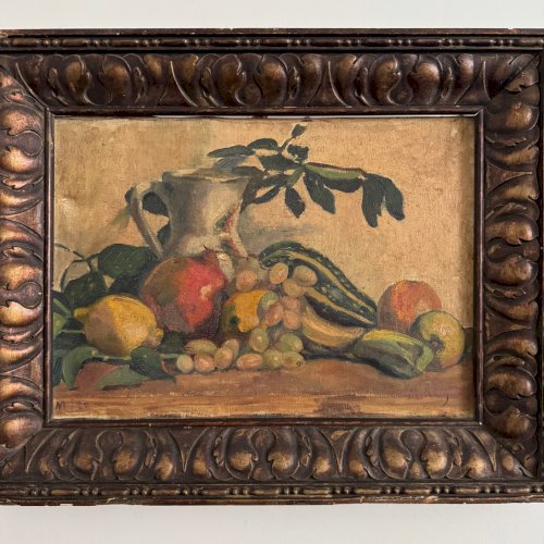 Huile sur toile par M. Rery nature morte aux fruits et aux légumes XXe A5654