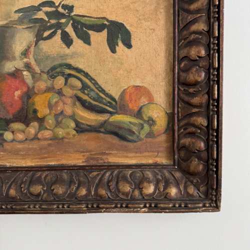 Huile sur toile par M. Rery nature morte aux fruits et aux légumes XXe A5654