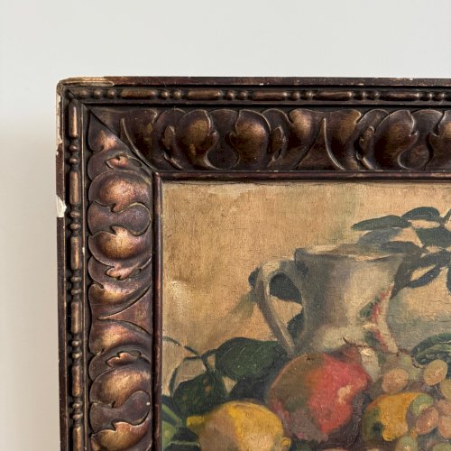 Huile sur toile par M. Rery nature morte aux fruits et aux légumes XXe A5654