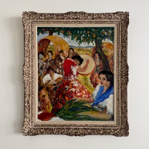 Huile sur toile par Salvàn Paris danseuse de flamenco milieu XXe A5886