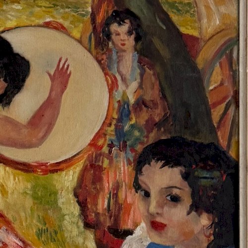 Huile sur toile par Salvàn Paris danseuse de flamenco milieu XXe A5886
