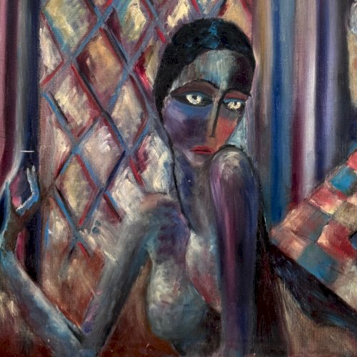 Huile sur toile par Véronique Maude Fini couple attablé 1960 A5752