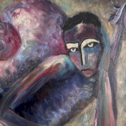 Huile sur toile par Véronique Maude Fini couple attablé 1960 A5752