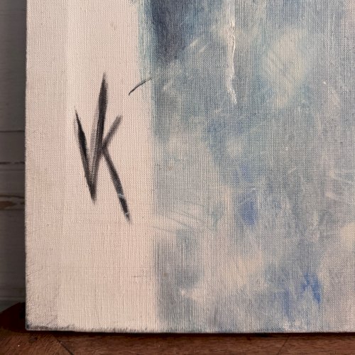 Huile sur toile par Véronique Maude Fini femme descendant un escalier XXe A7751