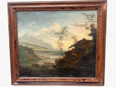 Huile sur toile "Paysage marin et montagneux" XIX siècle