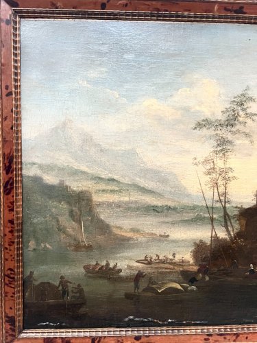 Huile sur toile "Paysage marin et montagneux" XIX siècle