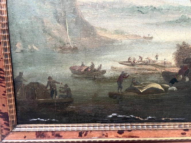 Huile sur toile "Paysage marin et montagneux" XIX siècle