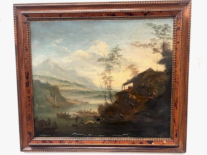 Huile sur toile "Paysage marin et montagneux" XIX siècle