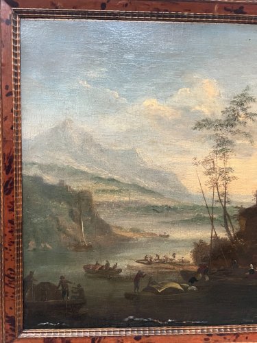 Huile sur toile "Paysage marin et montagneux" XIX siècle