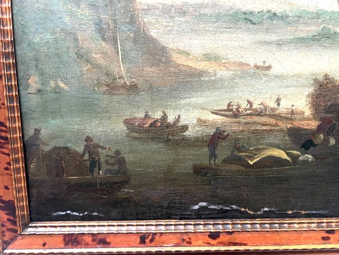 Huile sur toile "Paysage marin et montagneux" XIX siècle