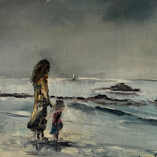 Huile sur toile paysage surréaliste par Serge Doceul 1988 Complicité A5839