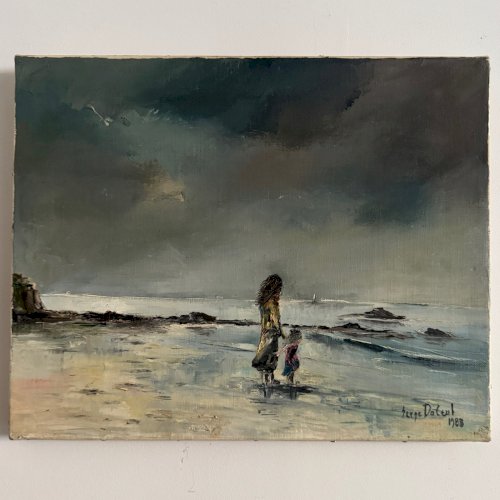 Huile sur toile paysage surréaliste par Serge Doceul 1988 Complicité A5839