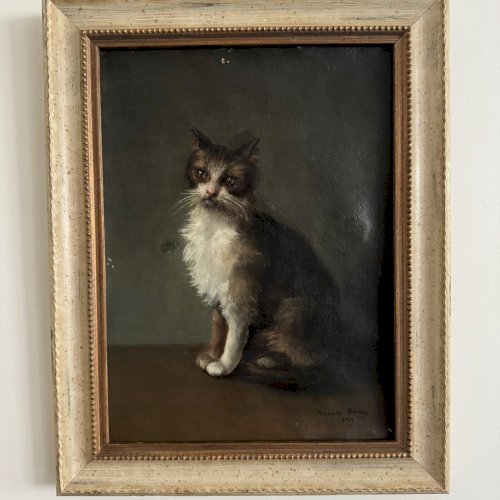Huile sur toile portrait de chat signé Henriette Barry 1899 A5631