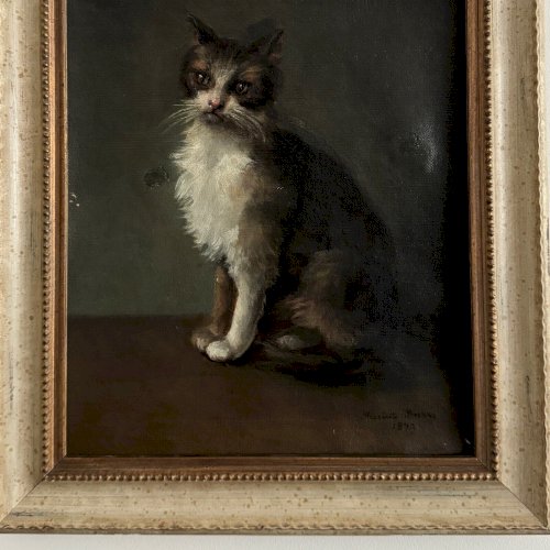 Huile sur toile portrait de chat signé Henriette Barry 1899 A5631