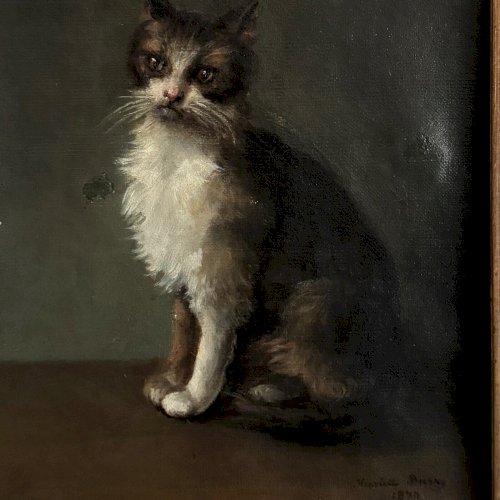 Huile sur toile portrait de chat signé Henriette Barry 1899 A5631