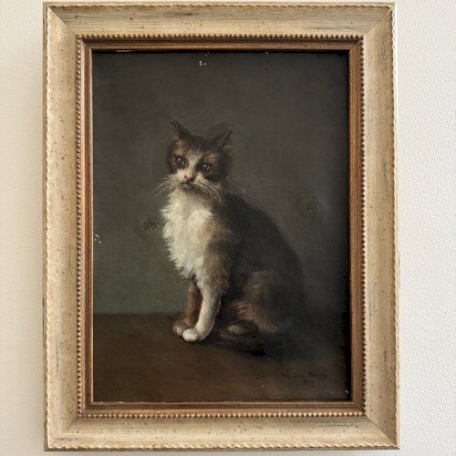 Huile sur toile portrait de chat signé Henriette Barry 1899 A5631