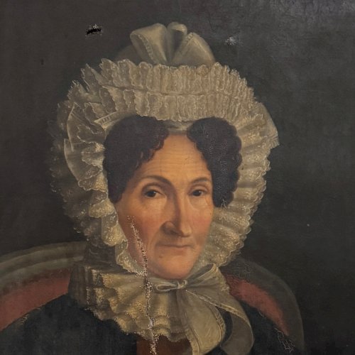Huile sur toile portrait de femme à la coiffe milieu XIXe A5833