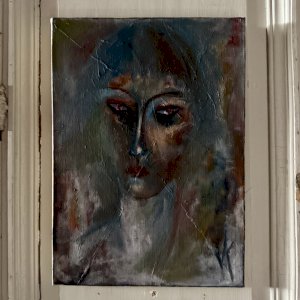 Huile sur toile portrait de femme par Véronique Maude Finy XXe A5724