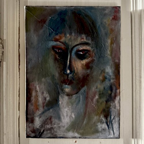 Huile sur toile portrait de femme par Véronique Maude Finy XXe A5724