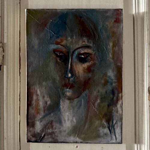 Huile sur toile portrait de femme par Véronique Maude Finy XXe A5724
