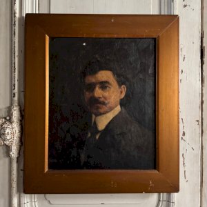 Oil on canvas portrait of a man wearing glasses and a mustache early 20th century A5697