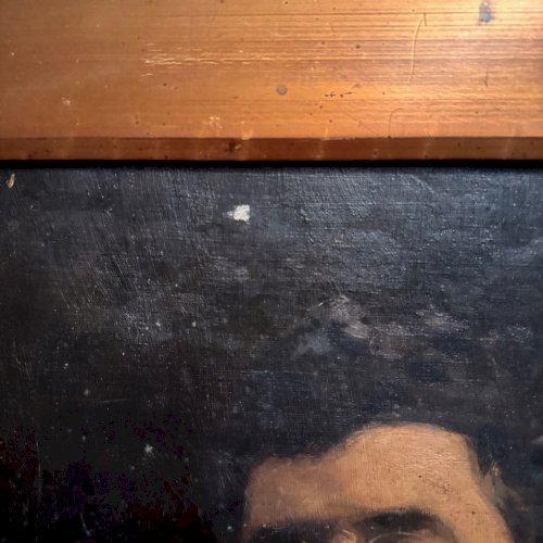 Huile sur toile portrait d'homme portant lunettes et moustache début XXe A5697