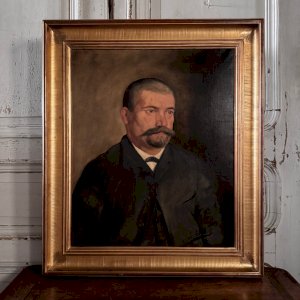 Huile sur toile portrait XIXe 1888 homme portant moustache par J. Abrol A5749