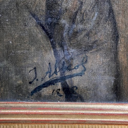 Huile sur toile portrait XIXe 1888 homme portant moustache par J. Abrol A5749