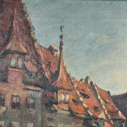 Huile sur toile représentant des femmes à la fontaine par Louis Dumoulin L9609