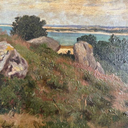 Huile sur toile représentant Plounéour-Trez  Georges Levreau début XXe A5604