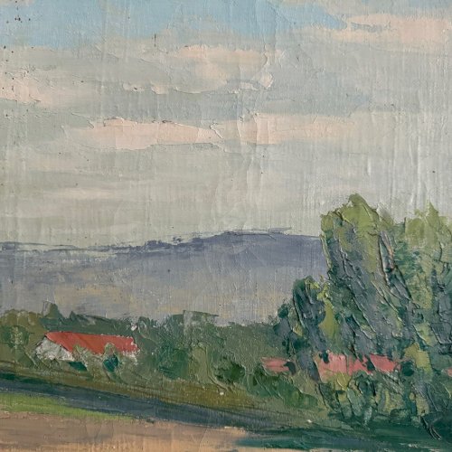 Huile sur toile représentant un paysage XXe par Carlos Gallos A5633