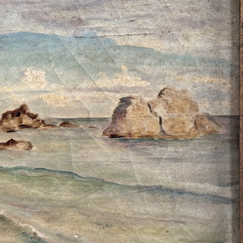 Huile sur toile représentant une côte rocheuse début XXe A5638