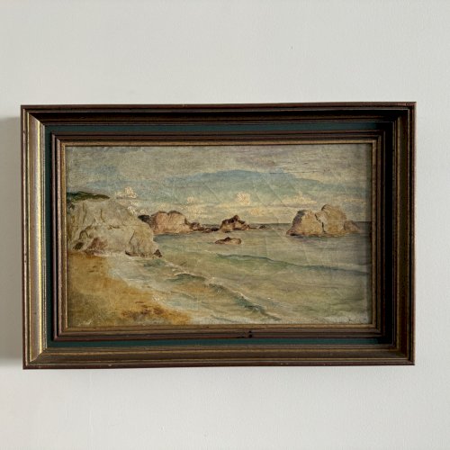 Huile sur toile représentant une côte rocheuse début XXe A5638