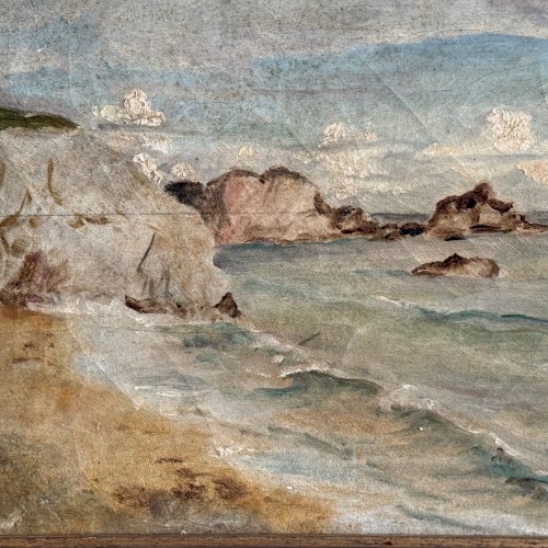 Huile sur toile représentant une côte rocheuse début XXe A5638