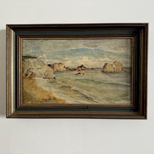 Huile sur toile représentant une côte rocheuse début XXe A5638