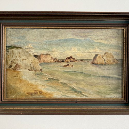 Huile sur toile représentant une côte rocheuse début XXe A5638