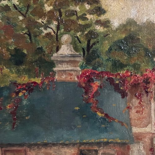 Huile sur toile représentant une propriété début XXe A5632