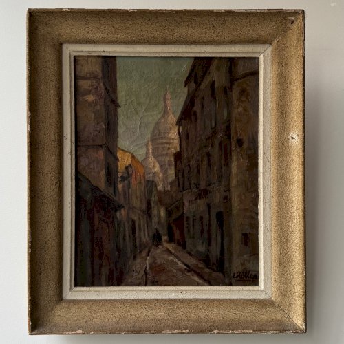 Huile sur toile représentant une rue de Montmartre par E. Koller XXe A5881
