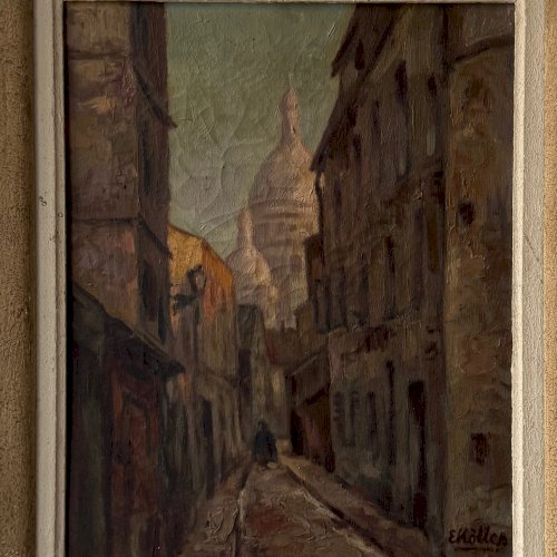 Huile sur toile représentant une rue de Montmartre par E. Koller XXe A5881