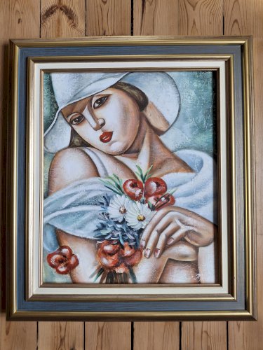 Huile sur toile signée et encadrée d'après Tamara de Lempicka 'Au milieu de l'été 1928' Art déco