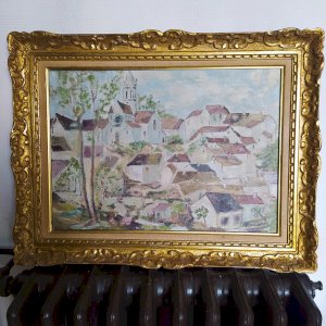 huile sur toile village de Beaulieu signée Sébastien Touret