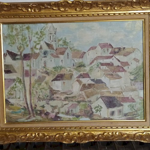 huile sur toile village de Beaulieu signée Sébastien Touret