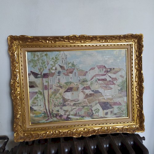 huile sur toile village de Beaulieu signée Sébastien Touret