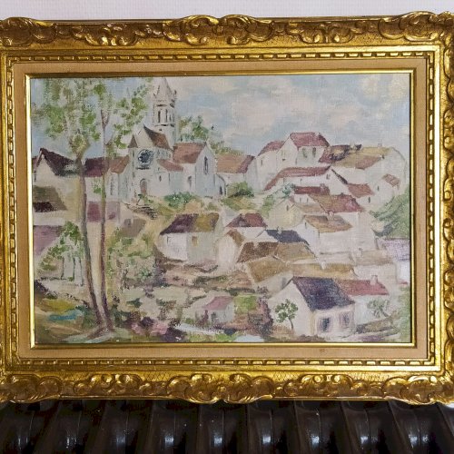 huile sur toile village de Beaulieu signée Sébastien Touret