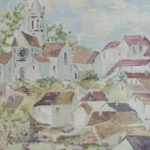 huile sur toile village de Beaulieu signée Sébastien Touret