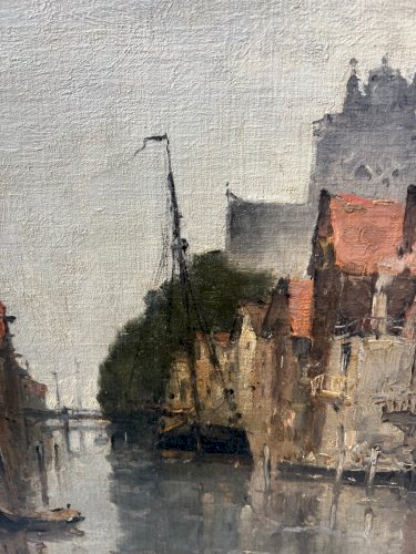 Huile sur toile "Vue de la ville sur le canal" par Franck BOGGS XIX siècle