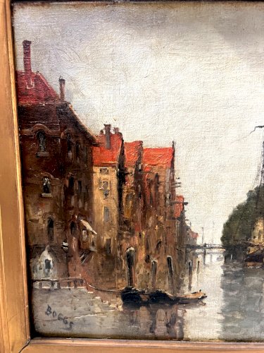 Huile sur toile "Vue de la ville sur le canal" par Franck BOGGS XIX siècle