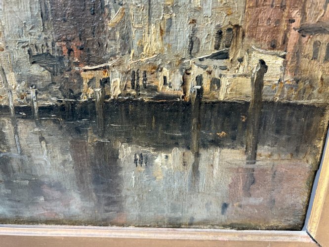 Huile sur toile "Vue de la ville sur le canal" par Franck BOGGS XIX siècle