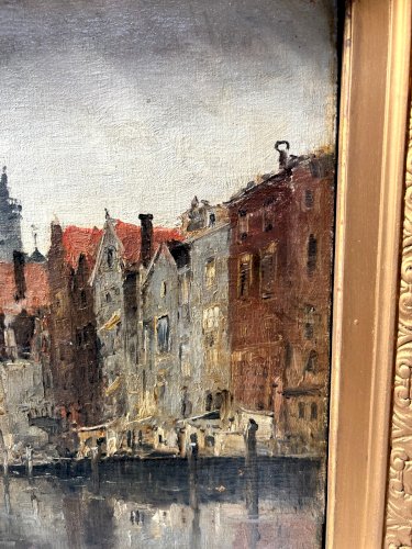 Huile sur toile "Vue de la ville sur le canal" par Franck BOGGS XIX siècle