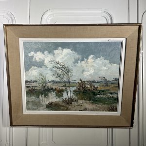Huile sur toile XXe paysage de Camargue par Ely Laumonier L9615